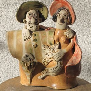 Kerámia figura - pár macskával
